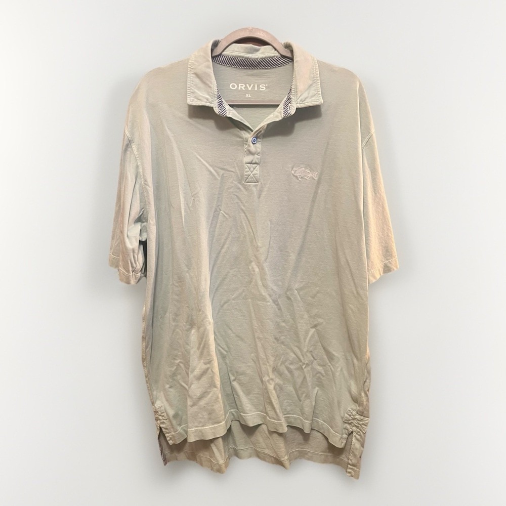 ORVIS Men's Polo Shirt Short Sleeve Light Blue Seafoam Green XL Fish Embroidered